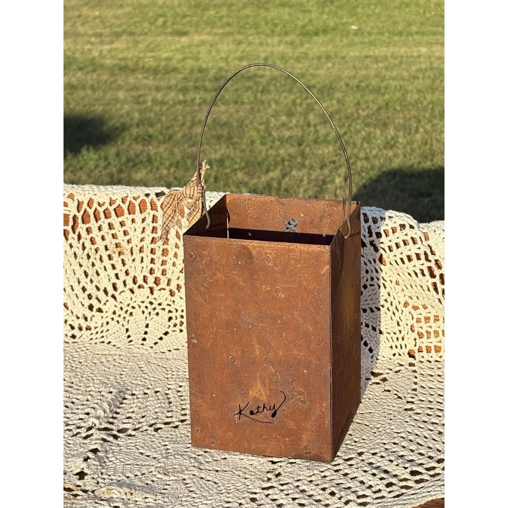 Metal Rust Patina Candle Luminara Christmas Tree Country Farmhouse Decor